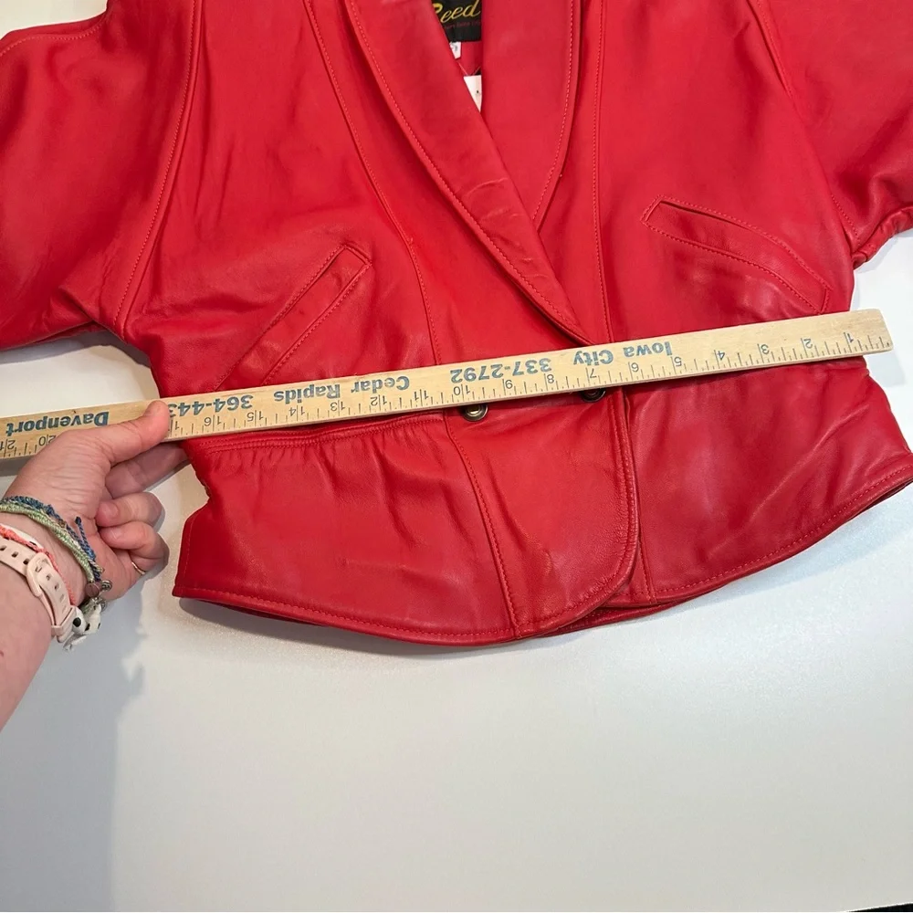 Vintage Red Soft Leather Jacket Women's 1980s 1990s Festive Western Boho Preppy - Picture 6 of 16